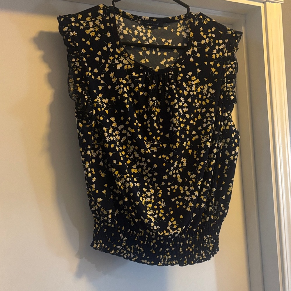 Tommy Hilfiger Navy and Yellow Floral Top